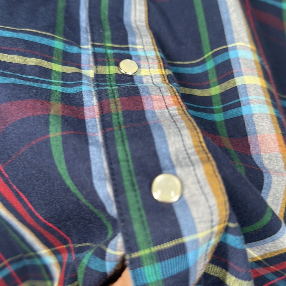 Wrangler Nay Blue Red White Plaid Short Sleeve Button Up Shirt Men's Siz… - Picture 3 of 6